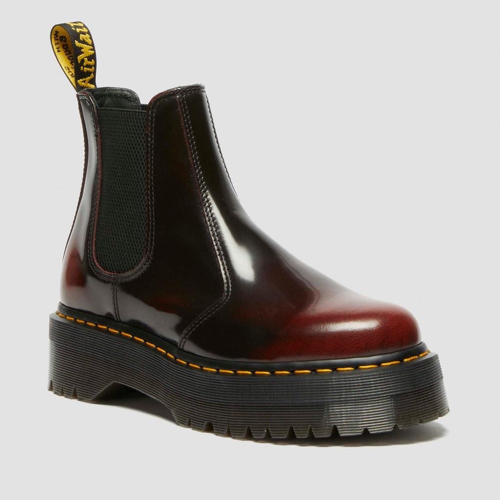 Dr. Martens Womens Burgundy Chelsea Lug Sole Ankle Boots